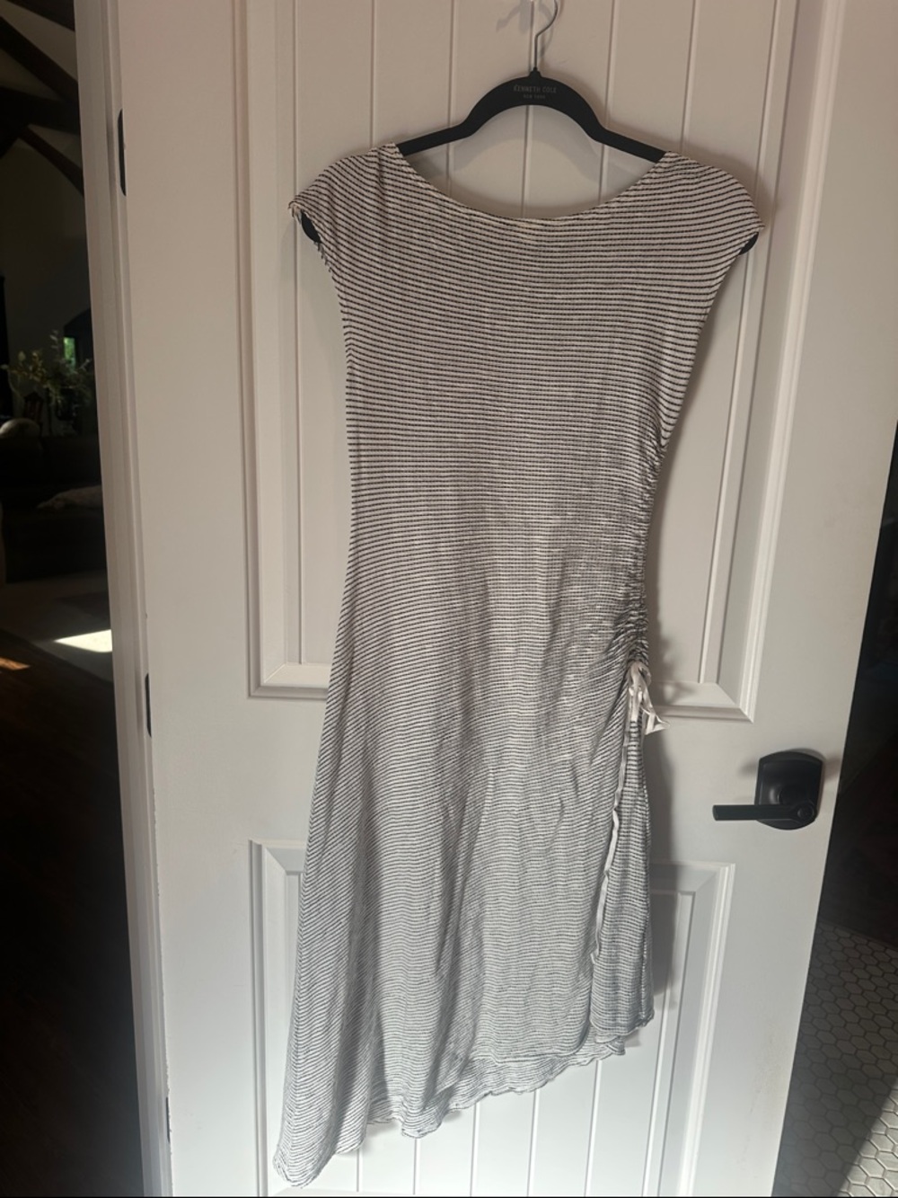 Max Studio Black and White Striped Maxi Dress with Side Tie